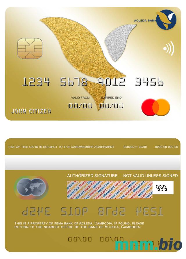 Cambodia Acleda bank przykład karty mastercard w formacie PSD